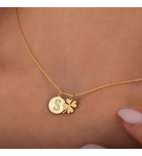 Kişiye Özel 925 Ayar Gümüş Şık Harf Yonca Şans Kolye Kadınlar Günü Özel Hediye Takı (Gold)