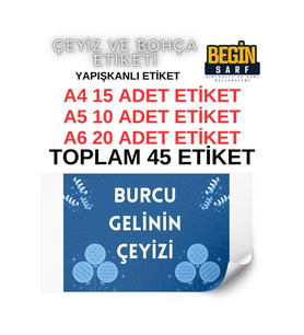 A4 A5 A6 45 Adet Çeyiz Bohça Koli Paket Etiketi Isme Özel Yapışlanlı Etiket 016