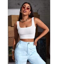 Giyim Kadın Beyaz Kalın Askılı Crop Top Büstiyer