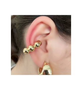 Bombeli Topçuklu Earcuff Kıkırdak Küpe Büyük Boy Gold