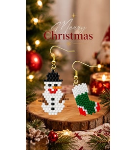 Miyuki Boncuk El Yapımı Çorap ve Kardan Adam Küpe Yılbaşı Christmas Noel