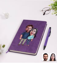BK Gift Kişiye Özel Sevgililer Karikatürlü Mor Termo Deri Defter Kalem Seti Model 109