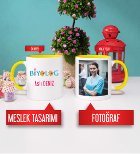 Biyologa Hediye Biyolog Kupa Bardak Sarı Fotoğraflı