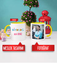 Biyologa Hediye Biyolog Kupa Bardak Sarı Fotoğraflı