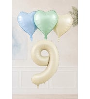 1 Yaş Retro Mavi Yeşil Krem Kalpli Folyo Balon Seti 44 1 Yaş