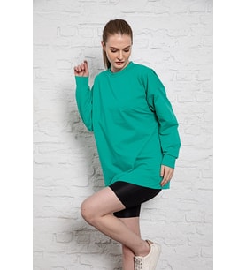 MyBen Unisex Uzun Kollu İki İplik Çimen Yeşili Oversize Sweatshirt İRF062