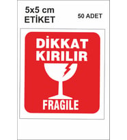 Dikkat Kırılır Etiketi 5x5 cm Parlak 50 Adet
