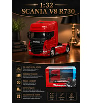 1:32 Scania V8 R730 Kırmızı Die-Cast Metal Model Tır Çekici