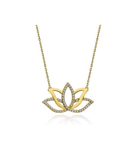 Gümüş Gold Lotus Çiçeği Kadın Kolye CSR2180985