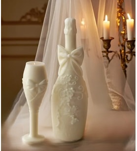 2'li Büyük Boy Şarap Şişesi ve Kadeh Mum Seti 15 Cm 20 Cm