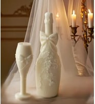 2'li Büyük Boy Şarap Şişesi ve Kadeh Mum Seti 15 Cm 20 Cm