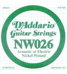Daddario NW026 Elektro ve Akustik Tek Tel Nickel Wound, (RE), .026