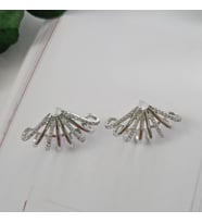 Lente Aksesuar Özel Seri Zirkon Taşlı Yelpaze Model Işın Küpe (Silver)