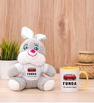Kişiye Özel Vosvos Minibüs Tasarımlı Peluş Tavşan ve Sarı Kupa