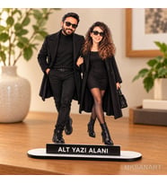 Kişiye Özel 2 Kişilik Paparazzi Çift Karikatürlü 18 cm MDF Masaüstü Biblo - Sevgiliye ve Eşe Hediye Sevgililer Günü ve Yıl Dönümü Hediyesi