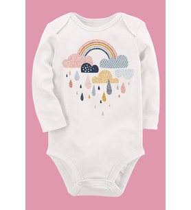 Organik Baskılı Pamuklu Unisex Bebek Body UZUNE172