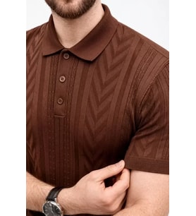 Erkek Yazlık Triko Tişört Kısa Kol Polo Yaka Düğmeli T-Shirt - Kahverengi