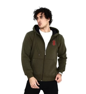 Unisex Baskılı Tam Fermuarlı Kapşonlu SweatShirt - Haki
