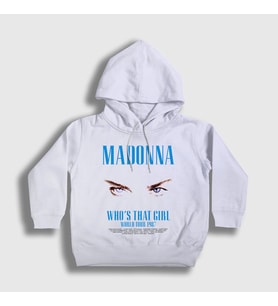 Presmono Unisex Çocuk Beyaz Tour Who's That Girl Madonna Kapüşonlu Sweatshirt 545462tt