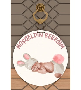 Modern Dijital Baskı Kahverengi Hoşgeldin Yatan Bebek Kapı Süsü