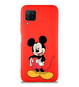Huawei P40 Lite Soft Premier Kapak Mickey Mouse-E Tasarımlı Silikon Kılıf - Kırmızı (Şeffaf)