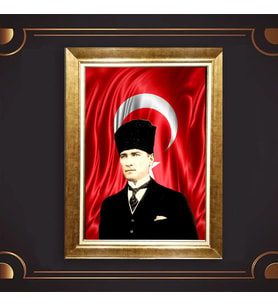 Altın Varaklı Çerçeveli Paspartulu Atatürk Tablo z4849 (Gold)