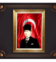 Altın Varaklı Çerçeveli Paspartulu Atatürk Tablo z4849 (Gold)