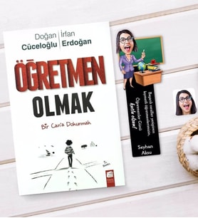 BK Gift Kişiye Özel Kadın Öğretmen Karikatürlü Ahşap Kitap Ayracı Ve Öğretmen Olmak Kitabı Hediye Seti-1