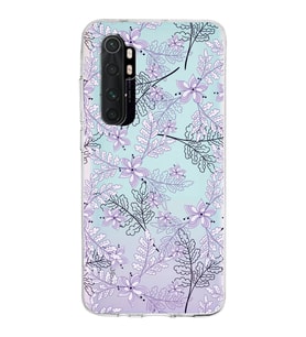 Xiaomi Mi Note 10 Lite Uyumlu Kapak Floral Lila Tasarımlı Şeffaf Silikon Kılıf