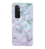 Xiaomi Mi Note 10 Lite Uyumlu Kapak Floral Lila Tasarımlı Şeffaf Silikon Kılıf