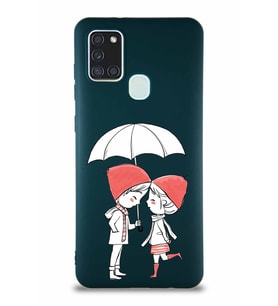 Samsung Galaxy A21S Soft Premier Kapak Aşk Tasarımlı Silikon Kılıf - Yeşil (Şeffaf)