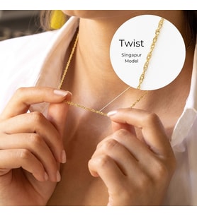 DKMN Gümüş İnce Singapur Model Twist Zincir 925 Ayar Gümüş Kolye (Gold)