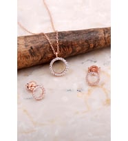 Halka Tamtur Taşlı Rose Gümüş Kolye Küpe Seti 2608