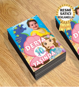 Deniz Kızı Temalı Kişiye Özel Resimli Doğum Günü Magneti  8x6 Cm 10 Adet (Mavi)