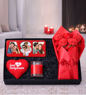 Kişiye Özel Fotoğraflı Masaüstü AŞK Çerçeve Ayıcık Buketi Mumlu Aşk Hediye Seti  Romantik ve Kişiye Özel Sevgili Hediyesi Sevgililere Özel Premium Hediye Seti