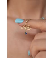 925 Ayar Gümüş Altın Kaplama Lotus Eylül Ayı Doğum Taşı Kolye