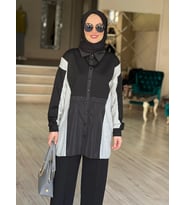 PARAŞÜT VE TENCEL KUMAŞ DETAYLI GÖMLEK (Siyah)