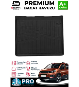 S-Dizayn Peugeot Rifter Seperatörsüz 3D Pro Bagaj Havuzu 2019 Üzeri A+ Kalite