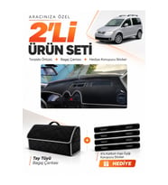 e-biz VOLKSWAGEN CADDY (2004-2010) Uyumlu Torpido Örtüsü + Tay Tüyü Çanta - Siyah-Gri - VW002