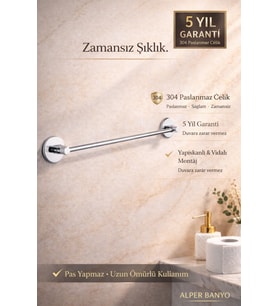 304 Paslanmaz Çelik Uzun Havluluk 40 cm 5 Yıl Garantili
