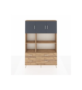 Arges Dolap 8 Raflı 4 Çekmeceli 3 Kapaklı 132x30x195 Çam-Antrasit/Çam