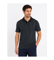 Erkek Pike Kumaş Çizgili Polo Yaka Tişört Kısa Kol Yazlık T-Shirt - Siyah