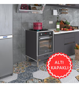 Kenzlife ankastre modülü kabini erbiyum gri fırın ocak dolabı özel boy ayarlı ayaklı kapaklı (Karışık)