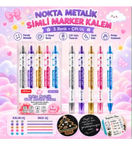 Kawaii 5 Renk Çift Uçlu Metalik Simli Marker Kalem Seti Nokta Uçlu İnce Uçlu Çizim Kalemi