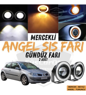 Renault Megane 2 2003-2008 Uyumlu Mercekli Angel Sis Farı Metal 76 mm Turuncu Halkalı Gündüz Farı 
