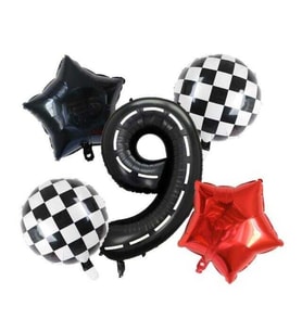 Siyah Yarış Pisti Damalı 9 Yaş Folyo Balon Set
