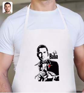 BK Gift Kişiye Özel Godfather Baba Silüet Tasarımlı Beyaz Mutfak Önlüğü-4
