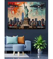 Özgürlük Heykeli Ve New York Dekoratif Kanvas - Mdf Ahşap Tablo