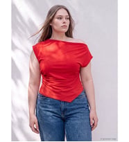 LCW Curve Kırmızı Kayık Yaka Büyük Beden Büzgülü Bluz