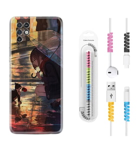 INFINIX Note 11 Pro Note 10 Hot 9 Play Kılıf Kablo Koruma Spiral Silikon Kız ve Kedi 1762